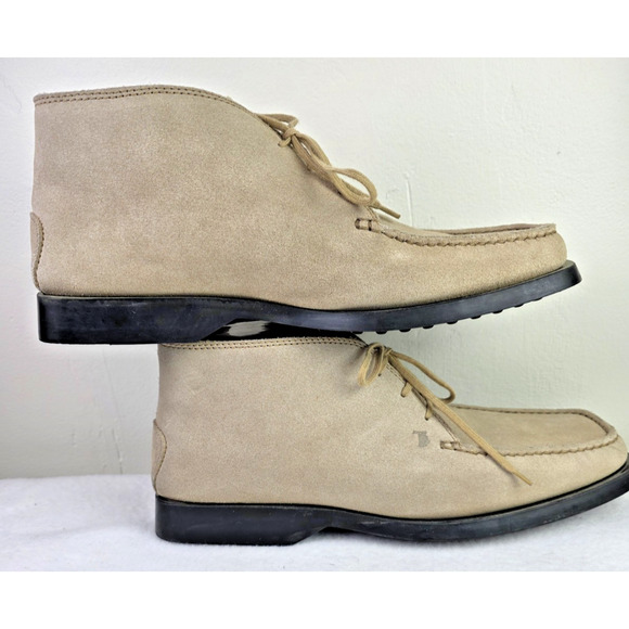 Tod’s Desert Chukka Boots Mens Sz 8 Tan Suede Lace Up Luxury Casual Ankle Boots - Picture 3 of 9